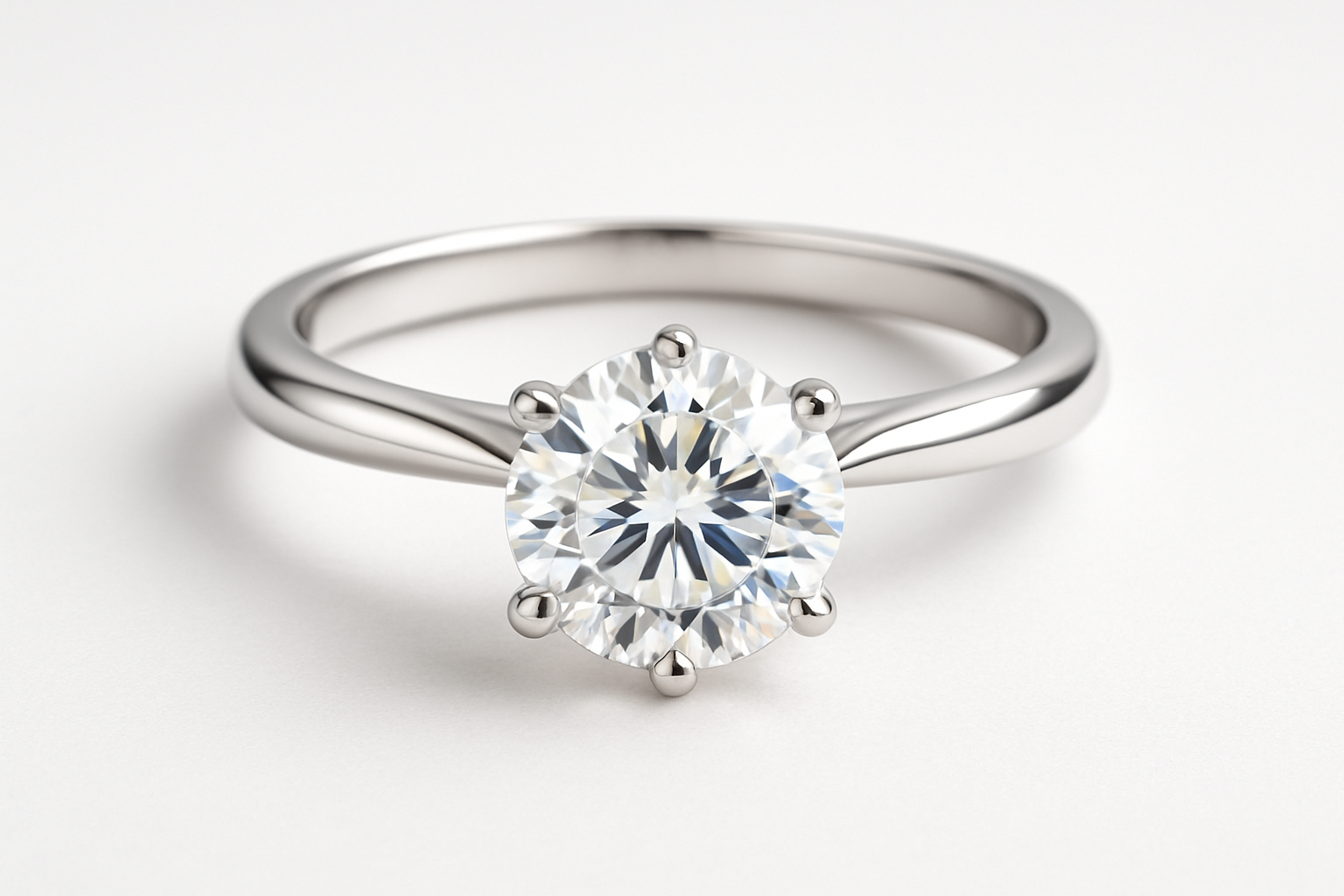 solitaire engagement ring with a round center diamond on a white background