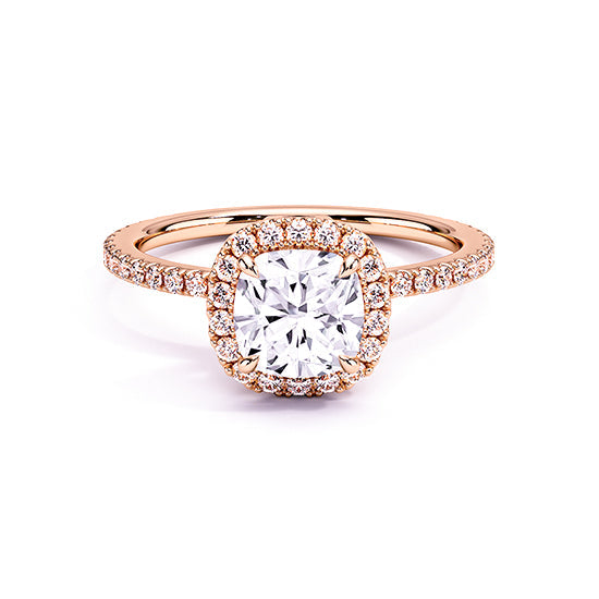 NATURAL DIAMOND - CUSHION-CUT HALO ENGAGEMENT RING WITH PAVÉ SIDE DIAMONDS