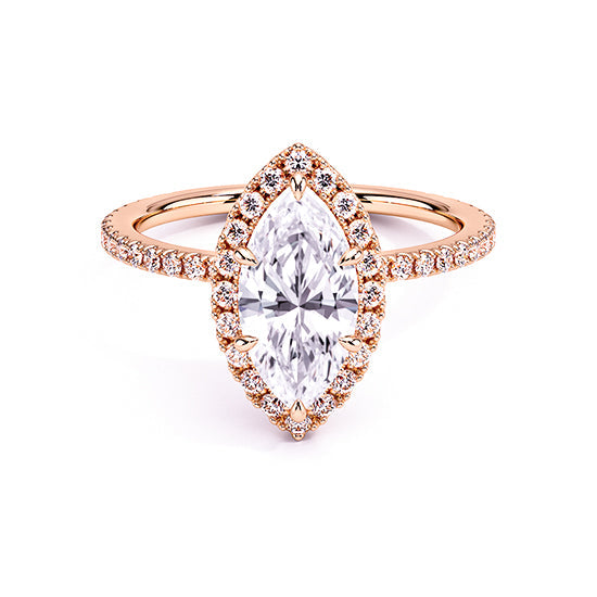 NATURAL DIAMOND - MARQUIS-CUT HALO ENGAGEMENT RING WITH PAVÉ SIDE DIAMONDS
