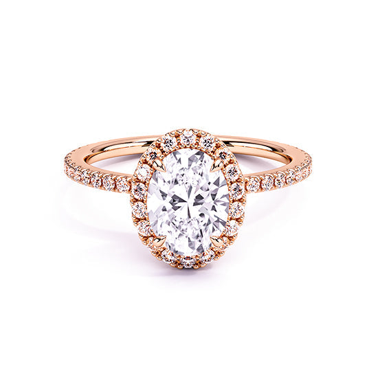 NATURAL DIAMOND - OVAL HALO ENGAGEMENT RING WITH PAVÉ SIDE DIAMONDS