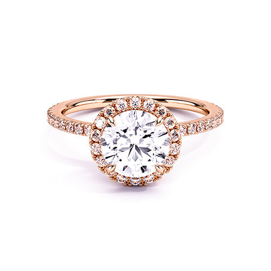 NATURAL DIAMOND - ROUND BRILLIANT HALO ENGAGEMENT RING WITH PAVÉ SIDE DIAMONDS
