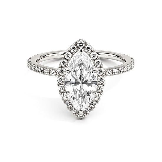 NATURAL DIAMOND - MARQUIS-CUT HALO ENGAGEMENT RING WITH PAVÉ SIDE DIAMONDS
