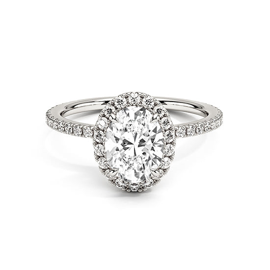 NATURAL DIAMOND - OVAL HALO ENGAGEMENT RING WITH PAVÉ SIDE DIAMONDS