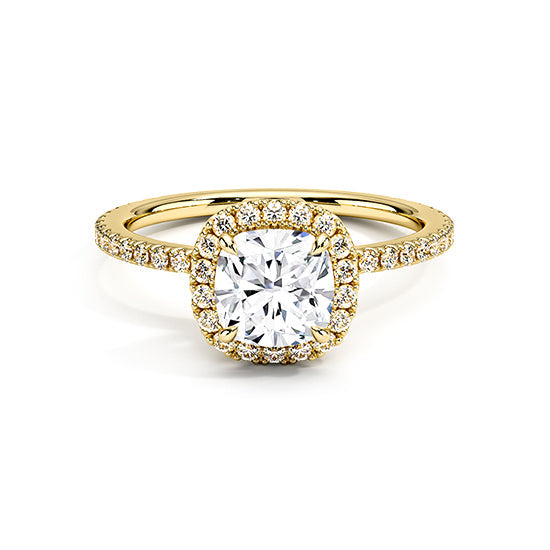NATURAL DIAMOND - CUSHION-CUT HALO ENGAGEMENT RING WITH PAVÉ SIDE DIAMONDS