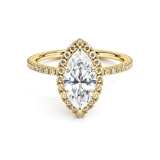 NATURAL DIAMOND - MARQUIS-CUT HALO ENGAGEMENT RING WITH PAVÉ SIDE DIAMONDS