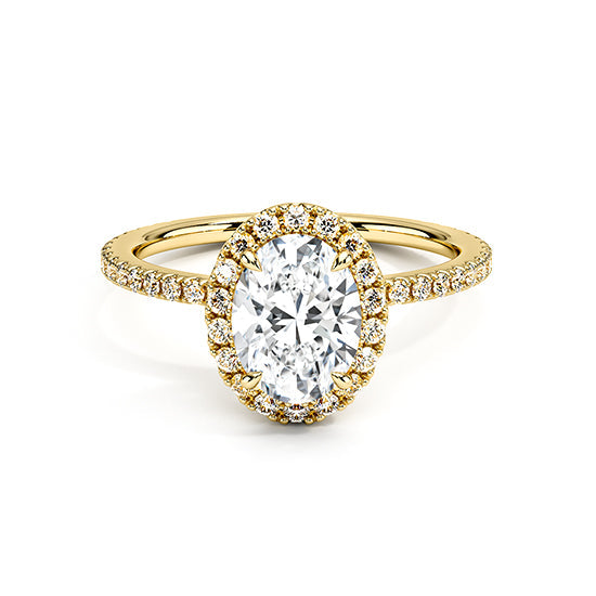 NATURAL DIAMOND - OVAL HALO ENGAGEMENT RING WITH PAVÉ SIDE DIAMONDS