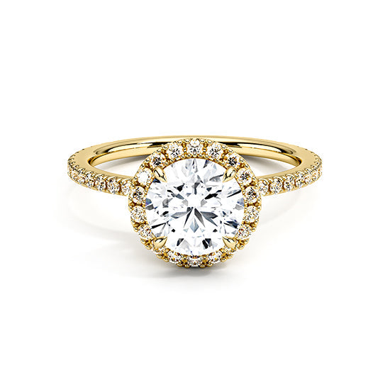 NATURAL DIAMOND - ROUND BRILLIANT HALO ENGAGEMENT RING WITH PAVÉ SIDE DIAMONDS
