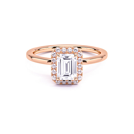 NATURAL DIAMOND - EMERALD-CUT HALO ENGAGEMENT RING WITH NO SIDE DIAMONDS