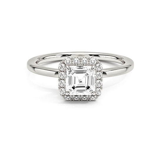 NATURAL DIAMOND - ASSCHER-CUT HALO ENGAGEMENT RING - NO SIDE DIAMONDS