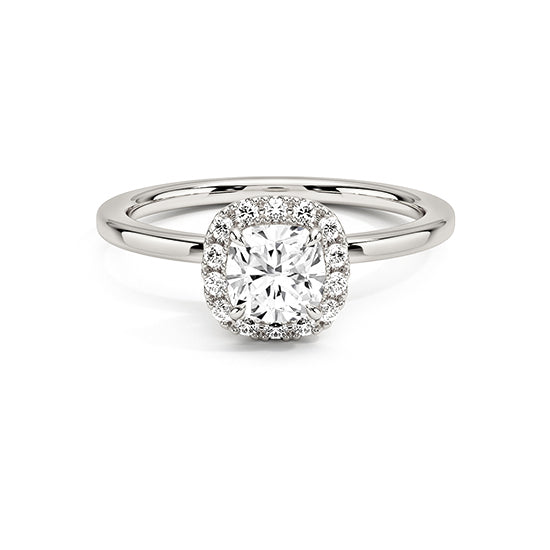 NATURAL DIAMOND - CUSHION-CUT HALO ENGAGEMENT RING WITH NO SIDE DIAMONDS