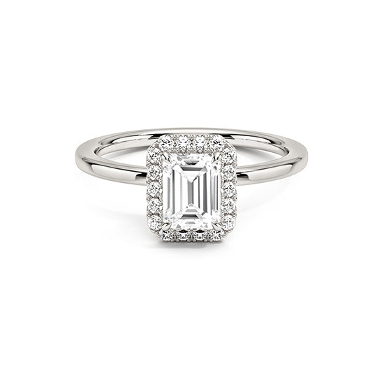 NATURAL DIAMOND - EMERALD-CUT HALO ENGAGEMENT RING WITH NO SIDE DIAMONDS