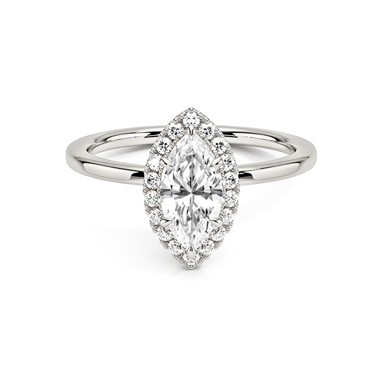 NATURAL DIAMOND - MARQUIS-CUT HALO ENGAGEMENT RING WITH NO SIDE DIAMONDS