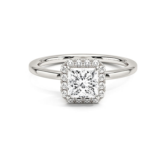 NATURAL DIAMOND - PRINCESS-CUT HALO ENGAGEMENT RING WITH NO SIDE DIAMONDS