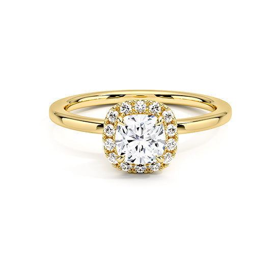 NATURAL DIAMOND - CUSHION-CUT HALO ENGAGEMENT RING WITH NO SIDE DIAMONDS
