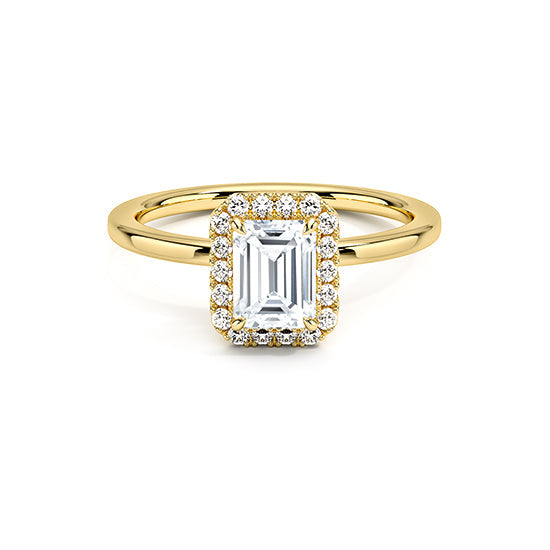 NATURAL DIAMOND - EMERALD-CUT HALO ENGAGEMENT RING WITH NO SIDE DIAMONDS