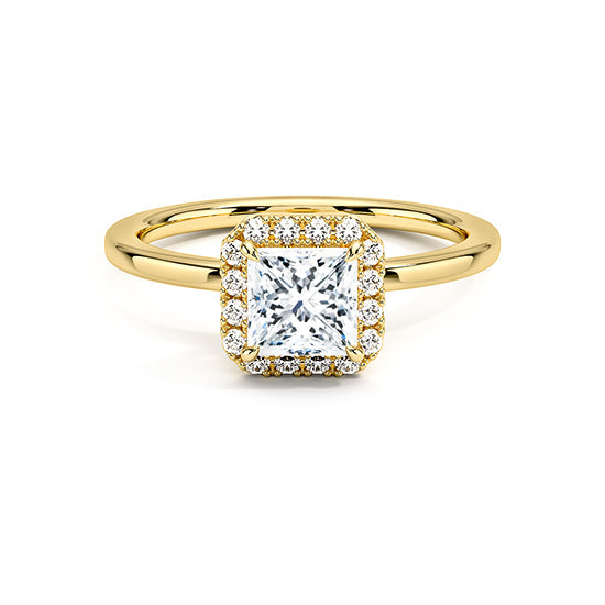 NATURAL DIAMOND - PRINCESS-CUT HALO ENGAGEMENT RING WITH NO SIDE DIAMONDS