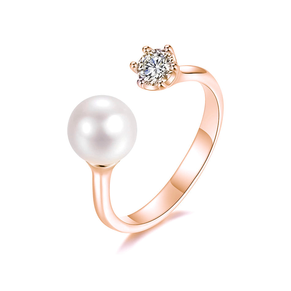 IE OPEN DIAMOND AND PEARL RING