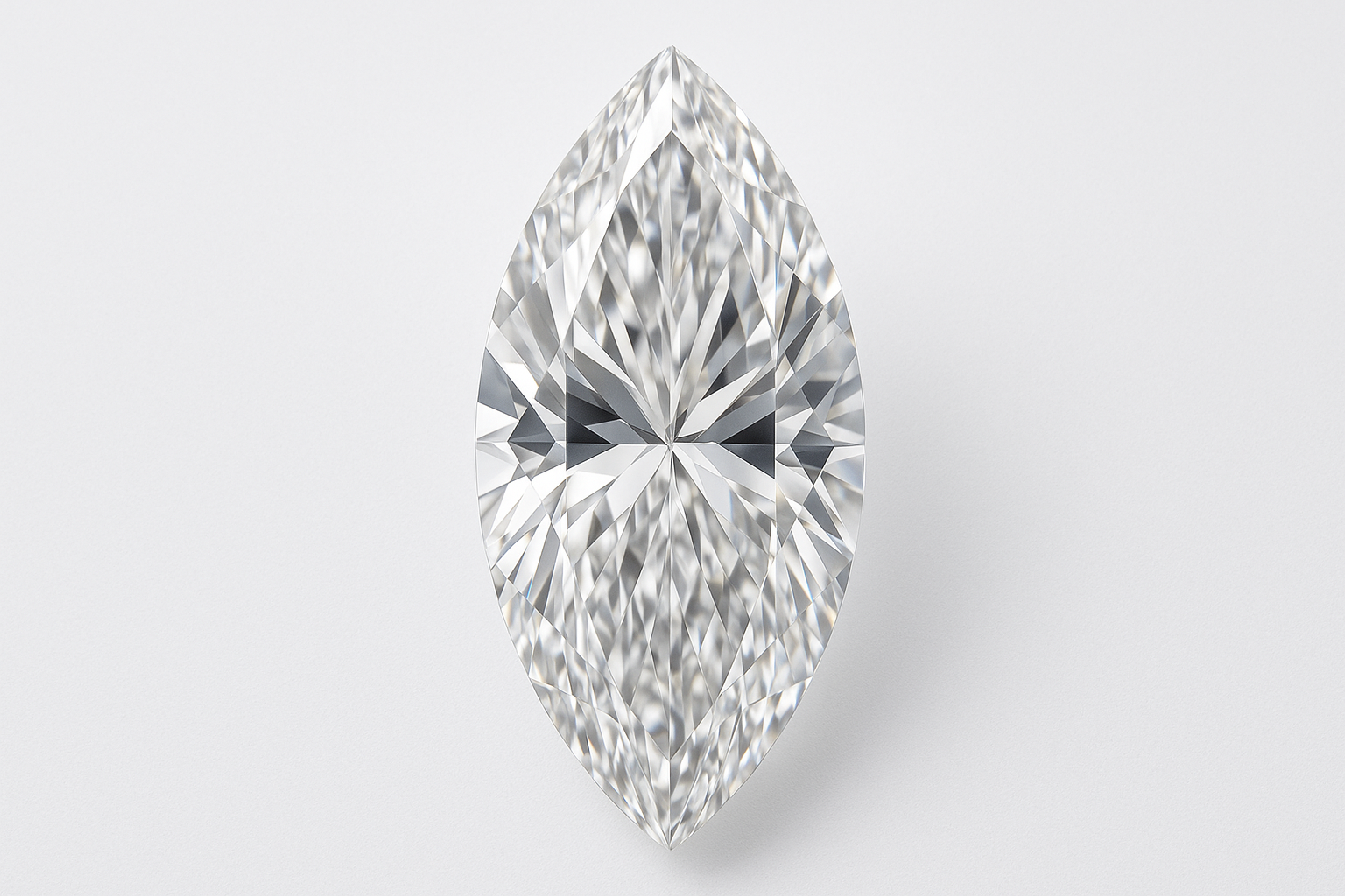 a straight marquis shaped diamond on a white background where the points of the diamond are up and down